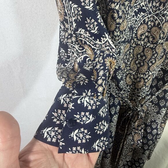 L'Agence Navy 100% Silk Paisley Tie Belt Button Front Shirt Stella Dress Size S - Picture 14 of 14